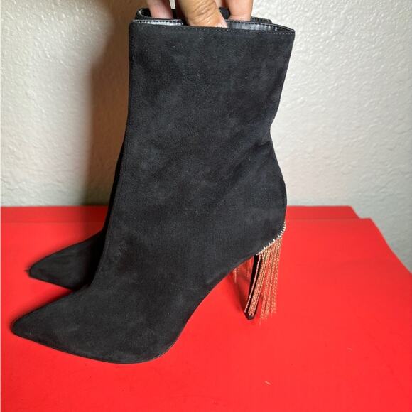 TopShop black suede heel booties with decorate chains size 36 / US 5.5 NWT - Picture 4 of 10